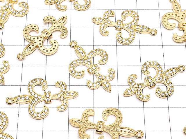 Metal Parts with CZ Lilies emblem Fleur motif charm 28 x 19 gold color 1 pc