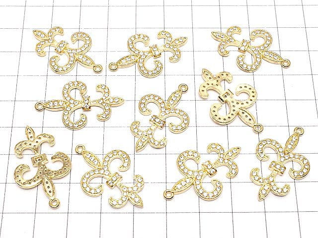 Metal Parts with CZ Lilies emblem Fleur motif charm 28 x 19 gold color 1 pc