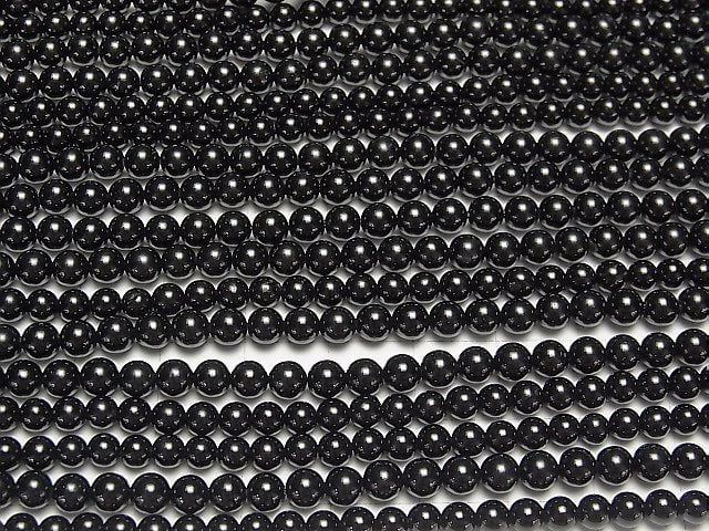 [Video] Black Tourmaline AAA Round 4mm half or 1strand beads (aprx.15inch/38cm)