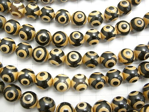 1strand $9.79! DZi Beads Round 10mm Black x Light Brown 1strand beads (aprx.15inch / 36cm)