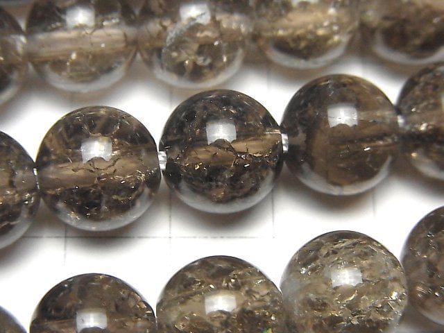 [Video] Crack Smoky Quartz Round 12mm [2mm hole] half or 1strand beads (aprx.15inch/36cm)