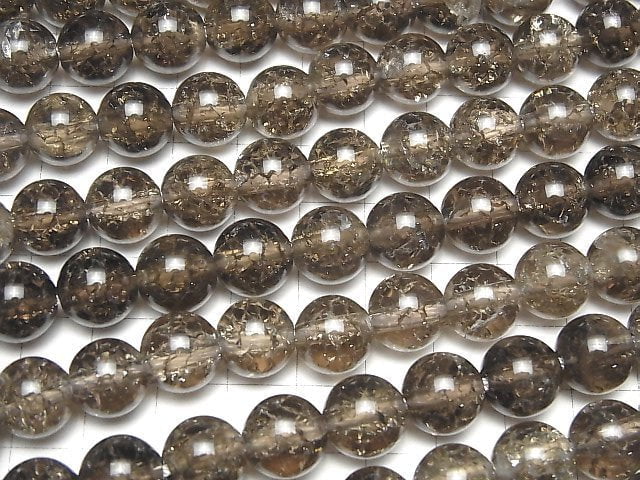 [Video] Crack Smoky Quartz Round 12mm [2mm hole] half or 1strand beads (aprx.15inch/36cm)