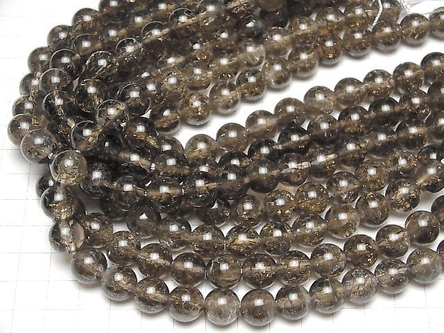 [Video] Crack Smoky Quartz Round 12mm [2mm hole] half or 1strand beads (aprx.15inch/36cm)