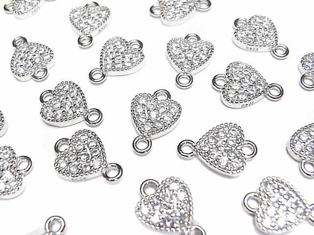 Silver 925 Joint Part, Heart Motif (with CZ), 7x7.5x1.5mm, Rhodium Plated, 1pc