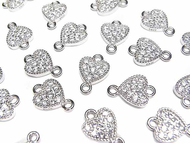 Silver925 Joint Parts Heart Motif (with CZ) 7x7.5x1.5mm Rhodium Plated 1pc