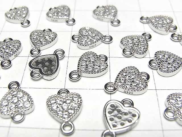 Silver 925 Joint Part, Heart Motif (with CZ), 7x7.5x1.5mm, Rhodium Plated, 1pc