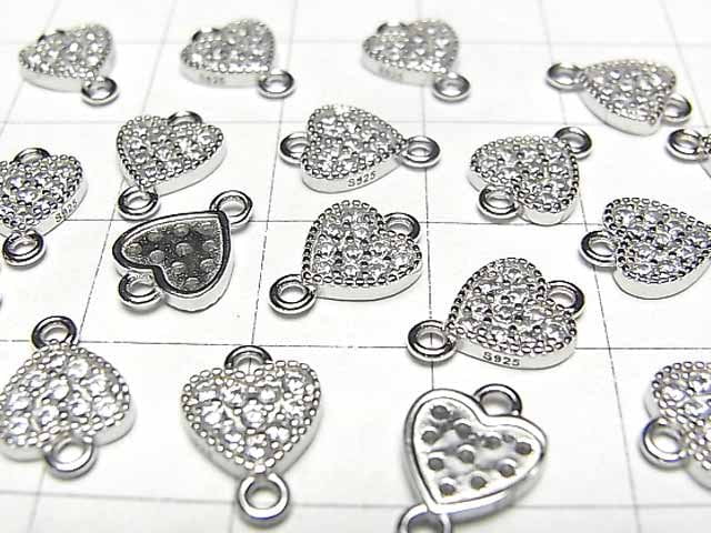 Silver925 Joint Parts Heart Motif (with CZ) 7x7.5x1.5mm Rhodium Plated 1pc