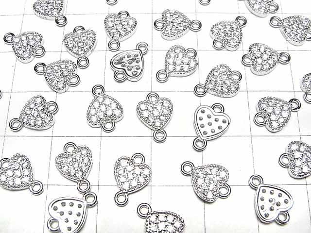 Silver 925 Joint Part, Heart Motif (with CZ), 7x7.5x1.5mm, Rhodium Plated, 1pc