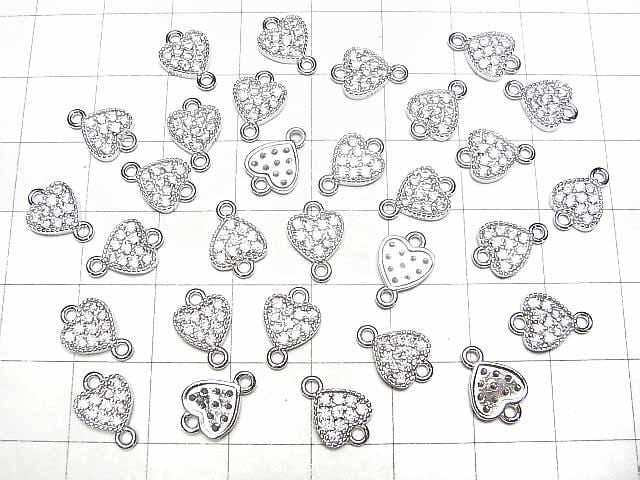 Silver 925 Joint Part, Heart Motif (with CZ), 7x7.5x1.5mm, Rhodium Plated, 1pc