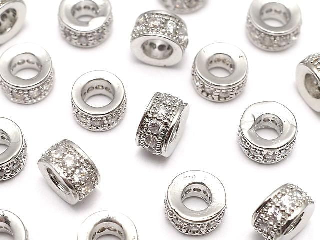 Metal parts Rondelle 6x6x3mm Silver color (with CZ) 3pcs