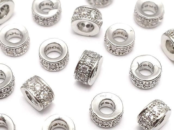 Metal Rondelle 6x6x3mm Silver (with CZ) 3pcs