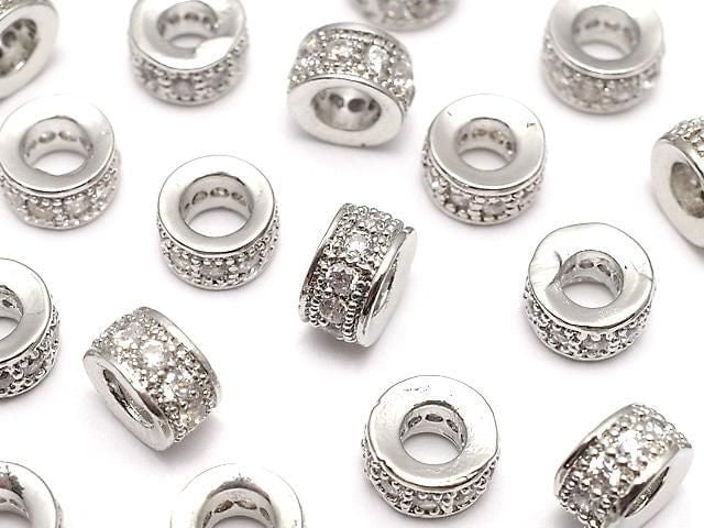 Metal Rondelle 6x6x3mm Silver (with CZ) 3pcs