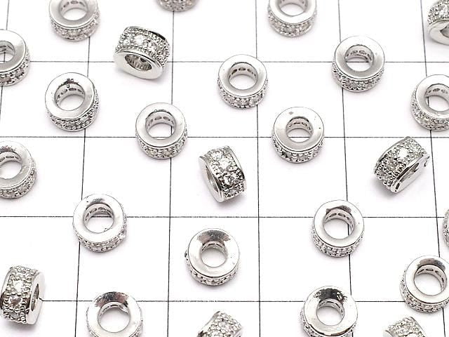 Metal Rondelle 6x6x3mm Silver (with CZ) 3pcs