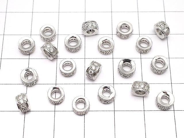 Metal parts Rondelle 6x6x3mm Silver color (with CZ) 3pcs