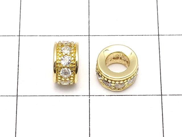 Metal parts Rondelle 6x6x3mm Gold color (with CZ) 3pcs