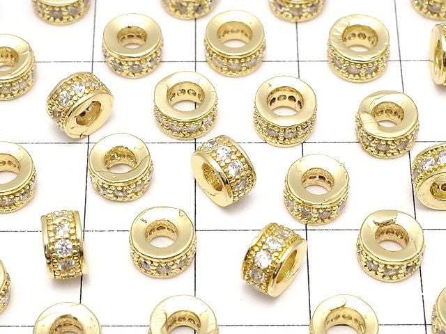 Metal parts Rondelle 6x6x3mm Gold color (with CZ) 3pcs