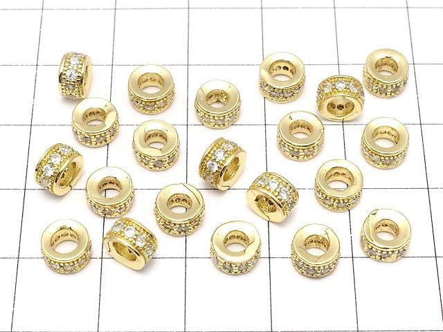 Metal parts Rondelle 6x6x3mm Gold color (with CZ) 3pcs