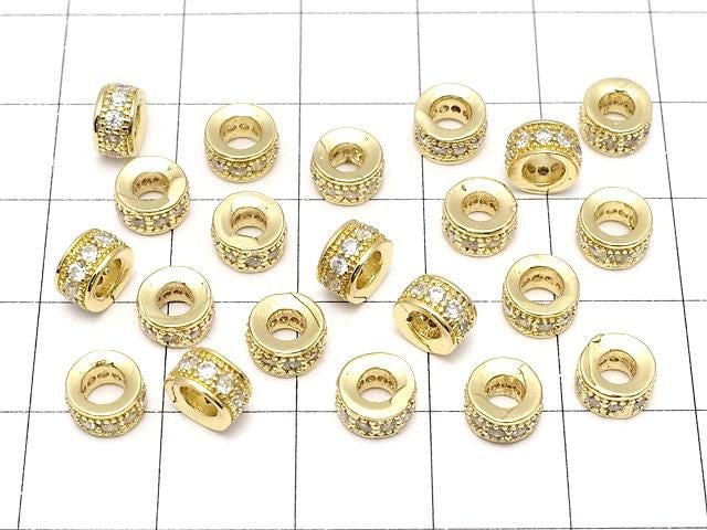 Metal Rondelle 6x6x3mm Gold (with CZ) 3pcs
