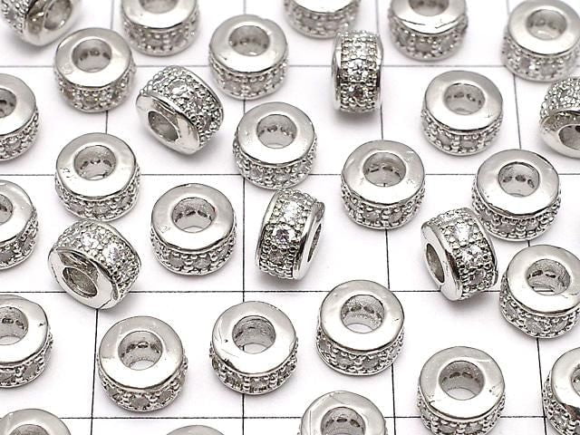 Metal parts Rondelle 6x6x3.5mm Silver color (with CZ) 3pcs