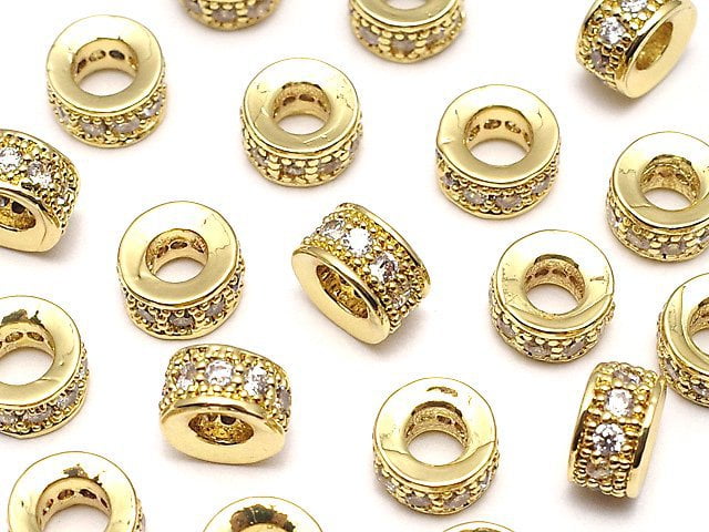Metal parts Rondelle 6x6x3.5mm Gold color (with CZ) 3pcs