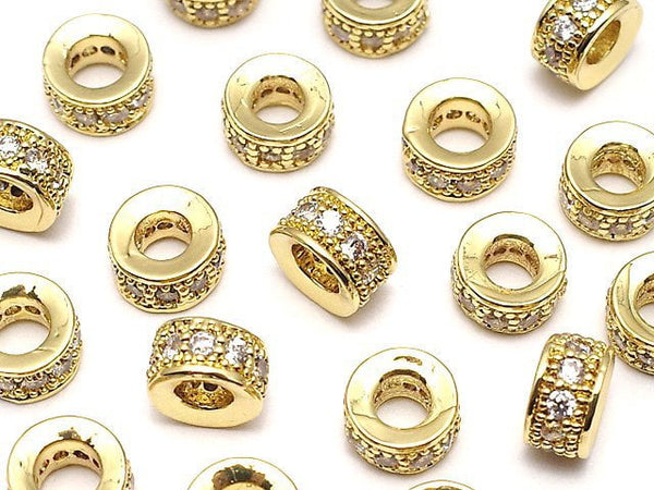 Metal parts Roundel 6x6x3.5mm Gold color (with CZ) 3pcs