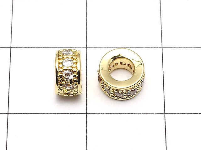 Metal parts Rondelle 6x6x3.5mm Gold color (with CZ) 3pcs