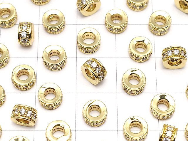 Metal parts Roundel 6x6x3.5mm Gold color (with CZ) 3pcs