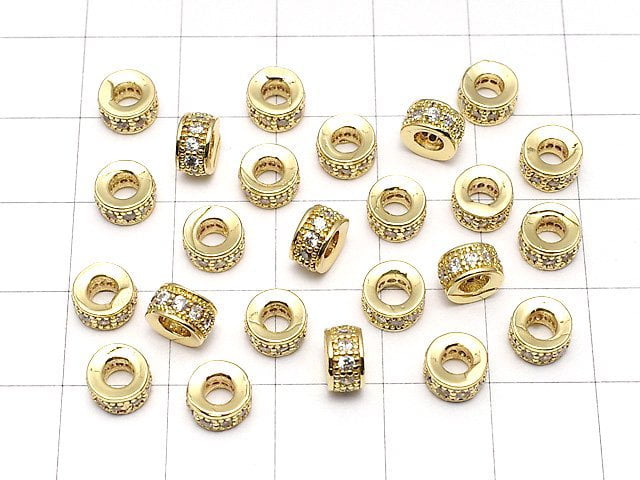 Metal parts Roundel 6x6x3.5mm Gold color (with CZ) 3pcs