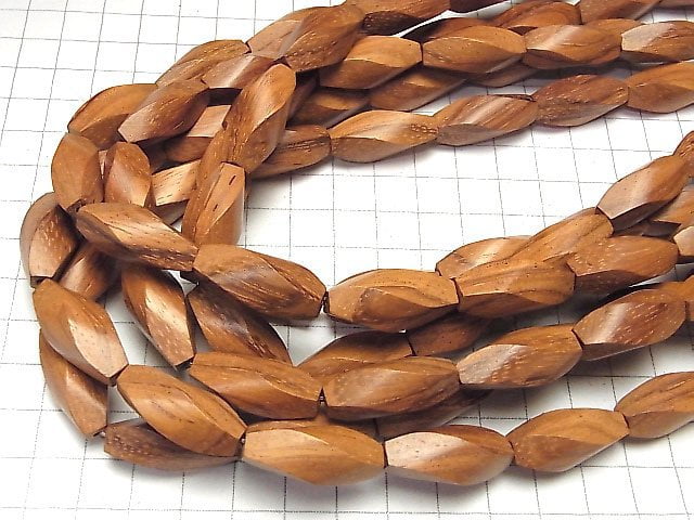 1strand $5.79! Wood Beads  4Faceted Twist Faceted Rice 25x10x10mm 1strand beads (aprx.15inch/36cm)