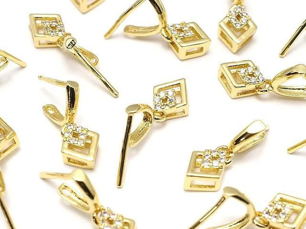 Metal Pendant Bail, Gold Color (with CZ), No. 3, 2 pieces