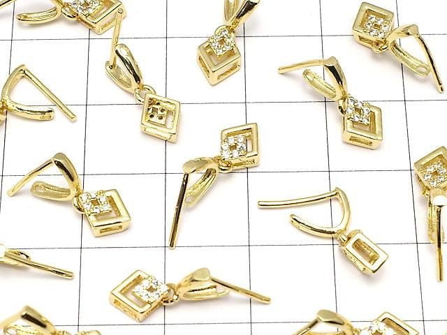 Metal Pendant Bail, Gold Color (with CZ), No. 3, 2 pieces