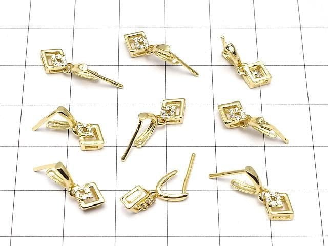 Metal Pendant Bail, Gold Color (with CZ), No. 3, 2 pieces