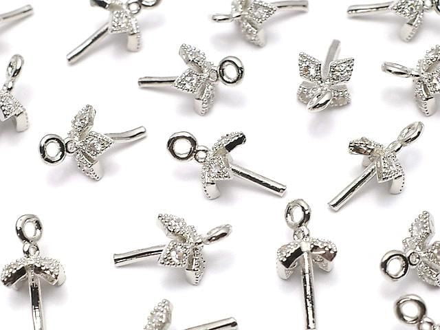 Metal parts, Screw Eye, Silver color (with CZ), 2 pieces