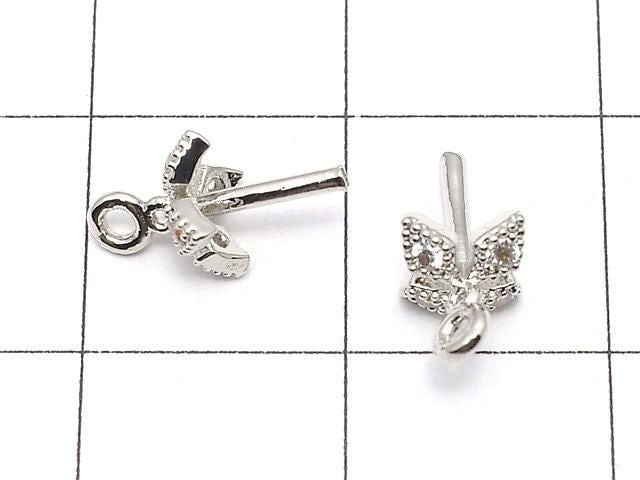 Metal parts, Screw Eye, Silver color (with CZ), 2 pieces