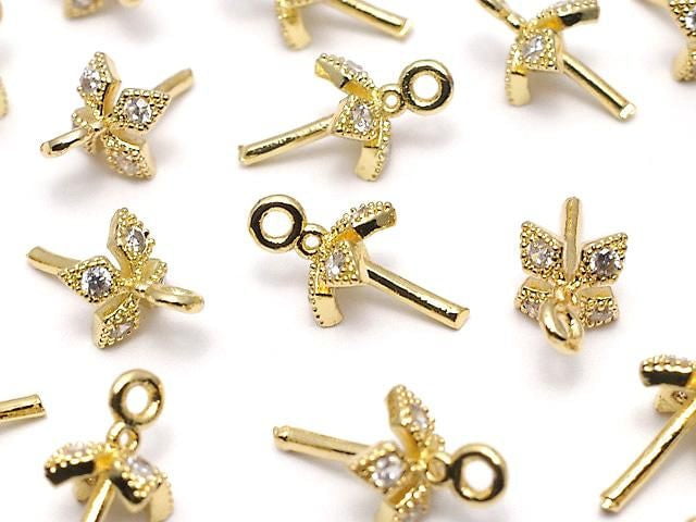 Metal parts, Screw Eye, Gold color (with CZ), 2 pieces