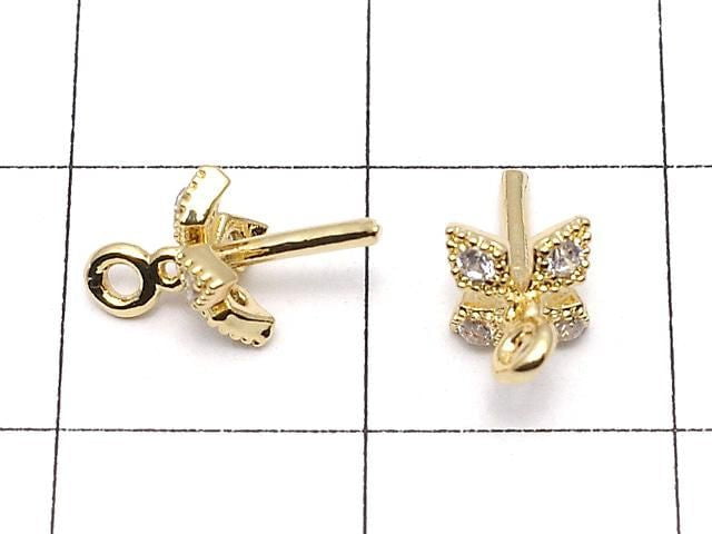 Metal parts, Screw Eye, Gold color (with CZ), 2 pieces