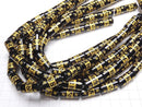 Golden! Six-syllable Mantra Carving! Onyx Cylinder (Tube) Shape 20 x 10 x 10 mm half or 1 strand beads (aprx.15 inch / 36 cm)
