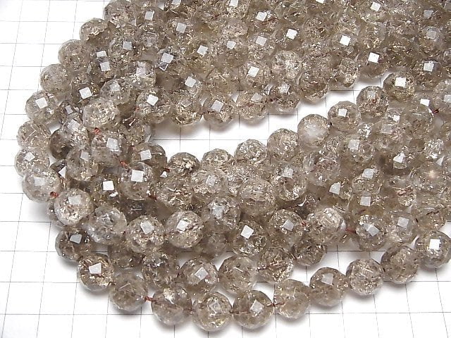 [Video] Crack Smoky Quartz 64Faceted Round 12mm half or 1strand beads (aprx.15inch/36cm)