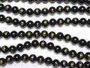 Golden! Ban (Sanskrit Characters) Carving! Onyx Round [8 mm] [10 mm] [12 mm] [14 mm] [16 mm] half or 1 strand