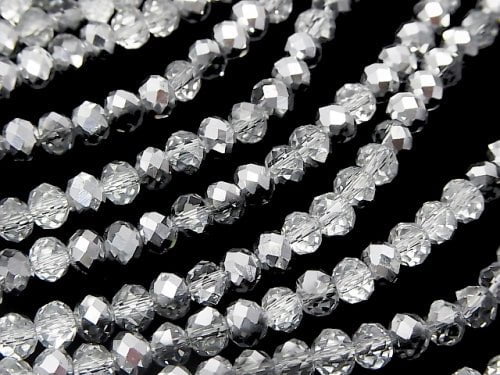 1strand $2.39! Glass Beads  Faceted Button Roundel 6x6x4mm Silver Half Coating 1strand beads (aprx.17inch / 42cm)