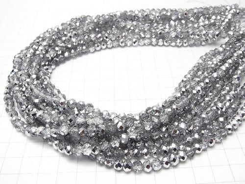 1strand $2.39! Glass Beads  Faceted Button Roundel 6x6x4mm Silver Half Coating 1strand beads (aprx.17inch / 42cm)