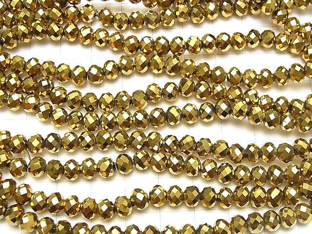 [Video] Glass Beads Faceted Button Roundel 6 x 6 x 4 mm gold 1 strand beads (aprx.16 inch / 40 cm)