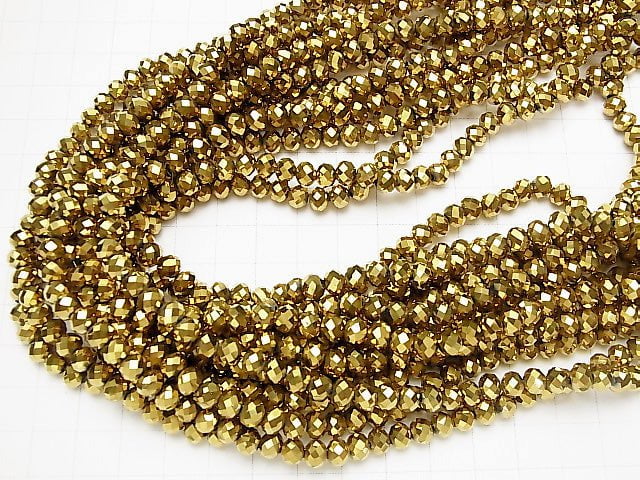 [Video] Glass Beads Faceted Button Roundel 6 x 6 x 4 mm gold 1 strand beads (aprx.16 inch / 40 cm)