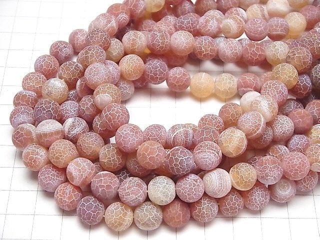 [Video] Frost Red-Orange color Agate Round 10mm Antique Finish 1strand beads (aprx.15inch/36cm)