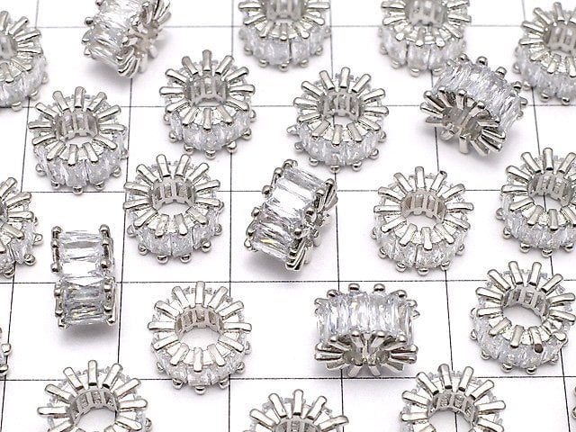 Metal Parts Rondelle 9 x 9 x 5 mm Silver Color (with CZ) 2 pcs $5.79!