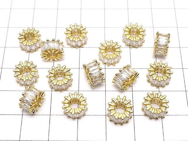 Metal Parts Rondelle 9 x 9 x 5 mm Gold Color (with CZ) 2 pcs