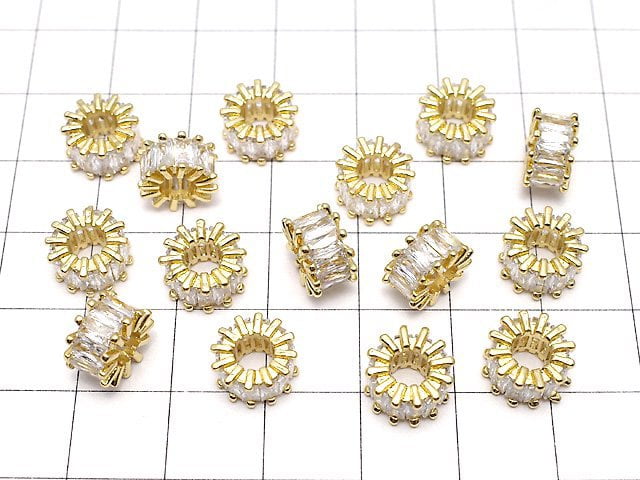 Metal Parts Roundel 9 x 9 x 5 mm Gold Color (with CZ) 2 pcs