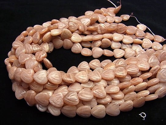 Orange Moonstone AA Vertical Hole Heart Carving 14 x 14 x 6 mm half or 1 strand beads (aprx.15 inch / 38 cm)