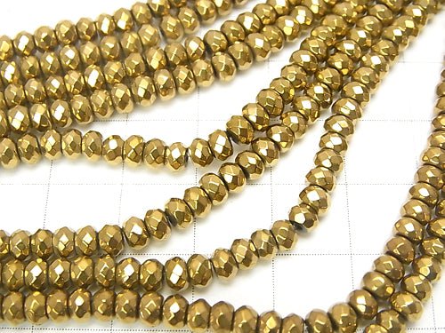 [Video] Magnetic! Hematite Faceted Button Rondelle 4 x 4 mm x 3 mm gold coating 1 strand beads (aprx.15 inch / 38 cm)