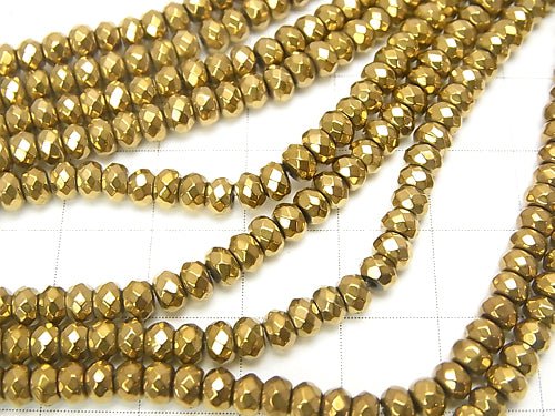Magnetic! 1strand $8.79! Hematite Faceted Button Roundel 4 x 4 mm x 3 mm gold coating 1 strand beads (aprx.15 inch / 38 cm)